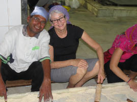 "Helping" to prepare meal at Sikh Temple