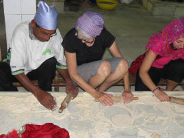 "Helping" to prepare meal at Sikh Temple