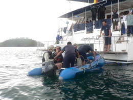 Pit stop to inflate the zodiac