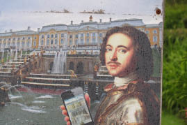Peter in Front of Peterhof with his Audio Guide